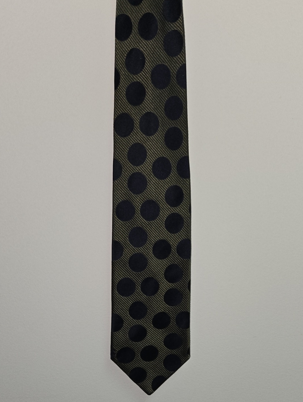 Lanvin Olive and Black Polka Dot Silk Tie